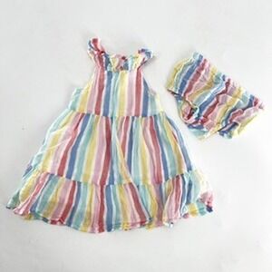 Little Me Baby Girls Rainbow Stripe Tiered Dress and Bloomers Set 12M